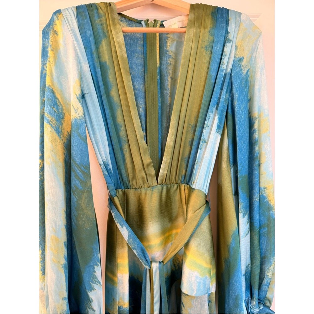 NEW BRONX BANCO Carmen Coastal Gown in Blue & Green ,Plunge Wrap Maxi Dress - Picture 10 of 16